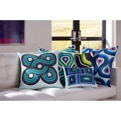 Jonathan Adler Turquoise/Navy Milano Woven Circles Pillow