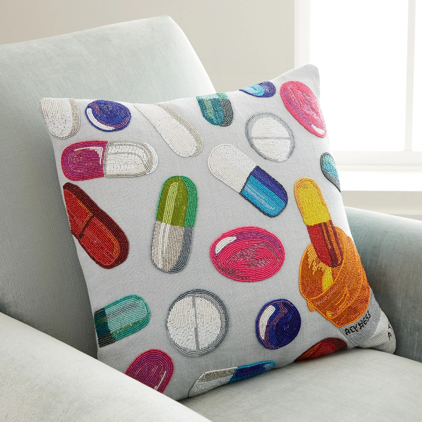 Jonathan Adler Happy Pills Beaded Pillow All Décor