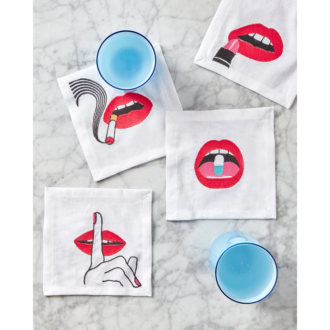 Jonathan Adler Muse Lips Cocktail Napkins