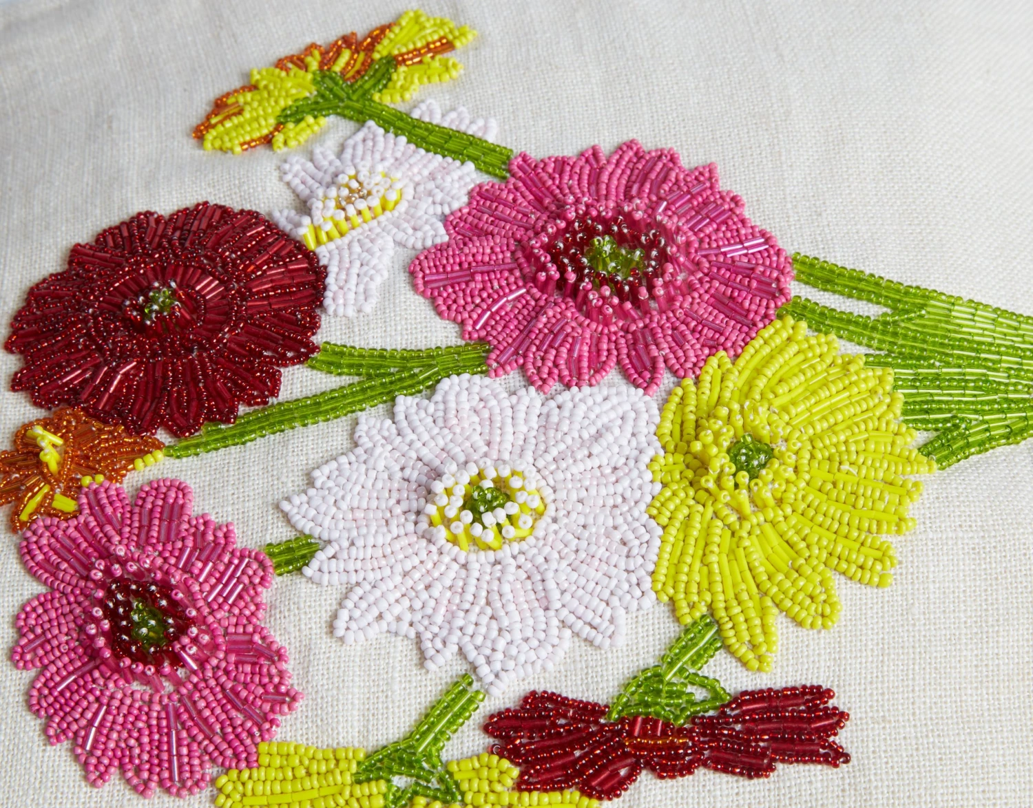 Jonathan Adler Flower Hand Beaded Pillow Textured & Embellished