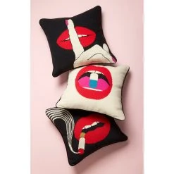 Jonathan Adler Bestsellers Lips Full Dose Needlepoint Throw Pillow