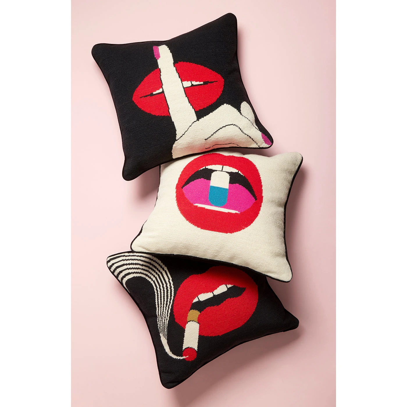 Jonathan Adler Lips Hush Needlepoint Throw Pillow Bestsellers