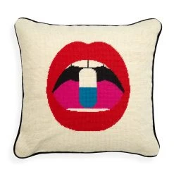 Jonathan Adler Bestsellers Lips Full Dose Needlepoint Throw Pillow