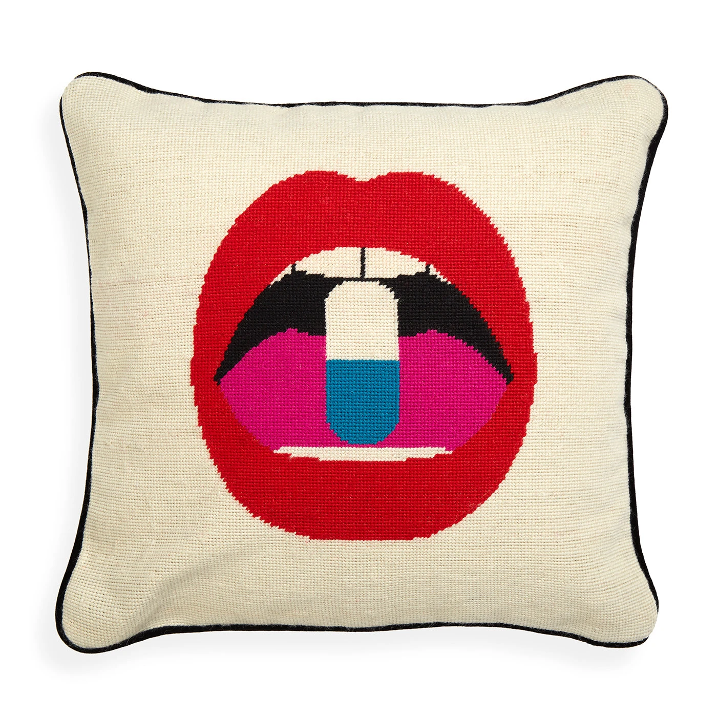 Jonathan Adler Bestsellers Lips Full Dose Needlepoint Throw Pillow